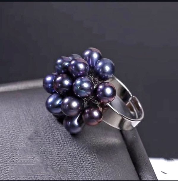 Sea Blue Pearl Adjustable Finger Ring
