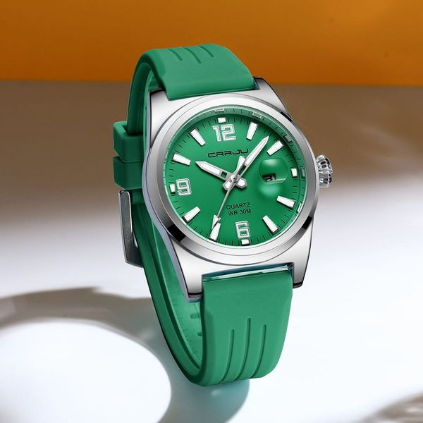 CRRJU 5027 Green Silicone Band Casual Men’s Watch with Date Display