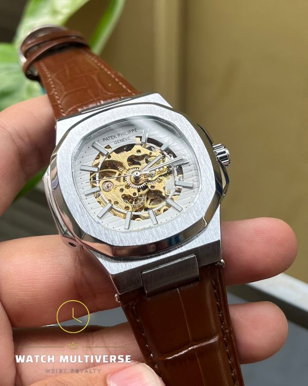 PATEK PHILIPPE Silver Brown Belt