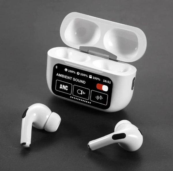 A9 Pro ANC Touch Screen Display Earbuds – White Color