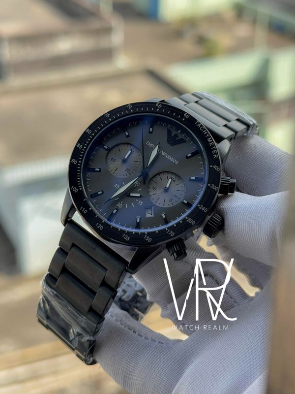 ARMANI MATT BLACK CHAIN GREY DIAL