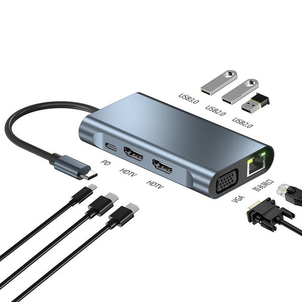 Cross-Border Eight-In-One Docking Station Dual HDMI Projection Hub USB Extender Notebook Type-C Docking Station
