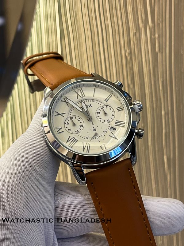 FOSSIL Q MUSTARD BELT SILVER CASE WHITE DIAL