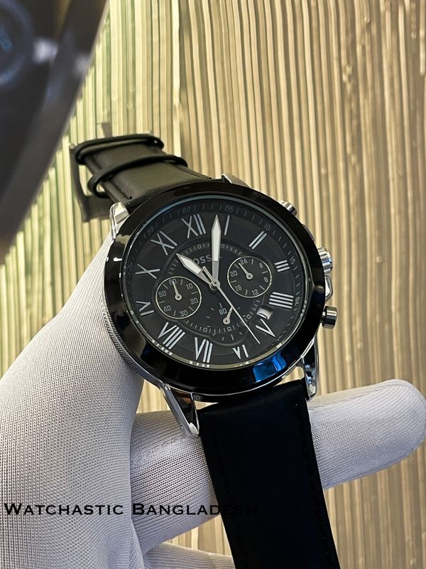 FOSSIL Q BLACK BELT SILVER CASE BLACK BEZEL BLACK DIAL