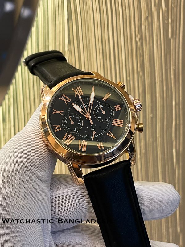 FOSSIL Q BLACK BELT ROSE GOLD CASE BLACK DIAL