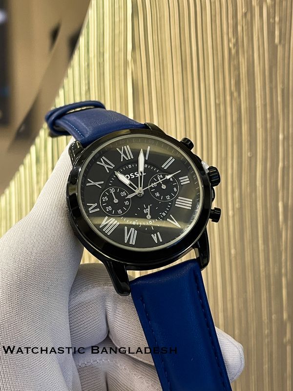 FOSSIL Q BLUE BELT BLACK CASE BLACK DIAL