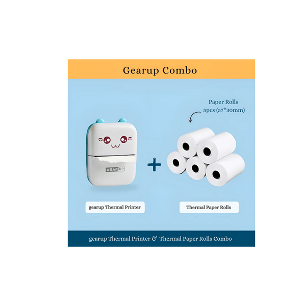 Gearup Thermal Printer & Thermal Paper Rolls Combo – Blue Color