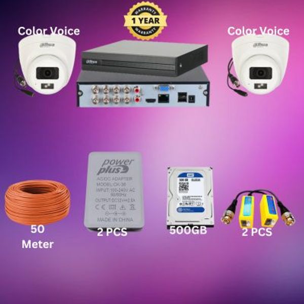 Dahua 8CH XVR 2pcs Color Audio 2MP camera package