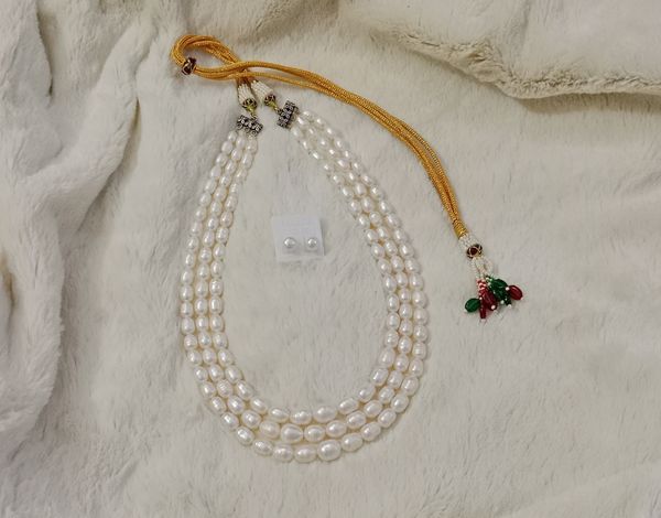White Rice Pearl 3 layer Necklace