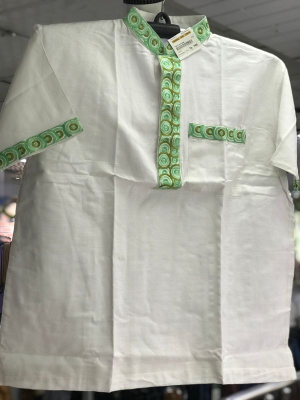 khadi Cotton Fotua with Green Embroidery