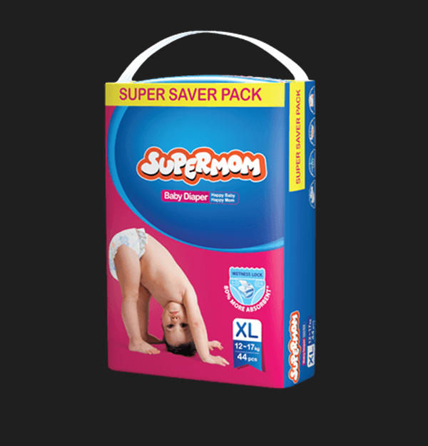 SuperMoM XL Size 44pcs Belt System Baby Diaper for 12 to 17kg Babies