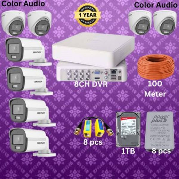HIKVISION 8CH DVR 8pcs 2MP camera package