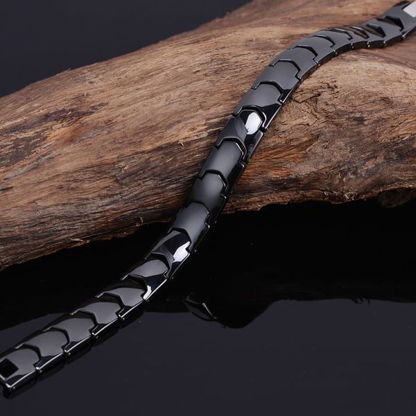 Vinterly Black Ceramic Bracelet Hand Chain Men Bracelet Healing Energy Magnetic Hematite Ceramic Bracelets Bangles for Men Women