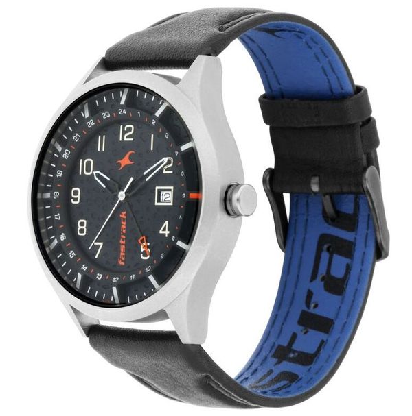 Fastrack NN3205TL02 Titanium Quartz Analog Date Grey Dial Leather Strap Watch