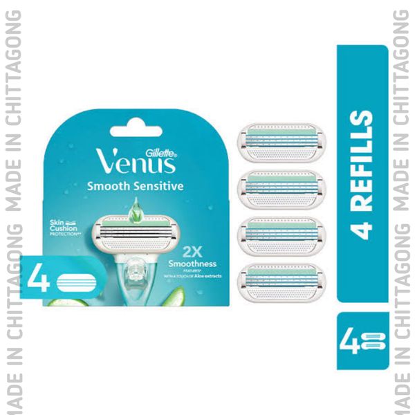 Gillette Venus Smooth 4's Pack Razor Blade Cartridges with Aloe Extracts