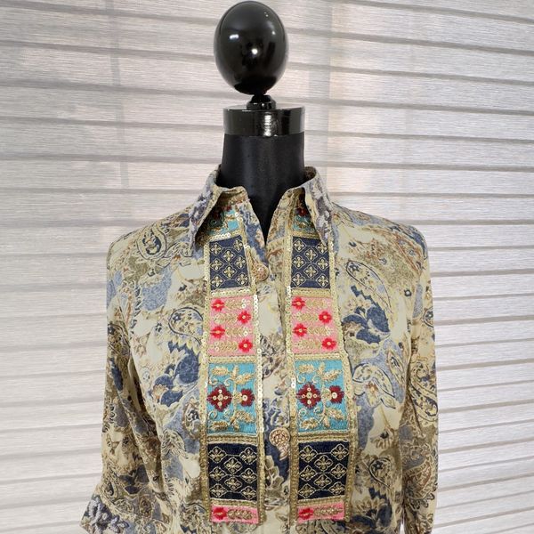 Boho-Chic Printed Tunic with Embroidered Details