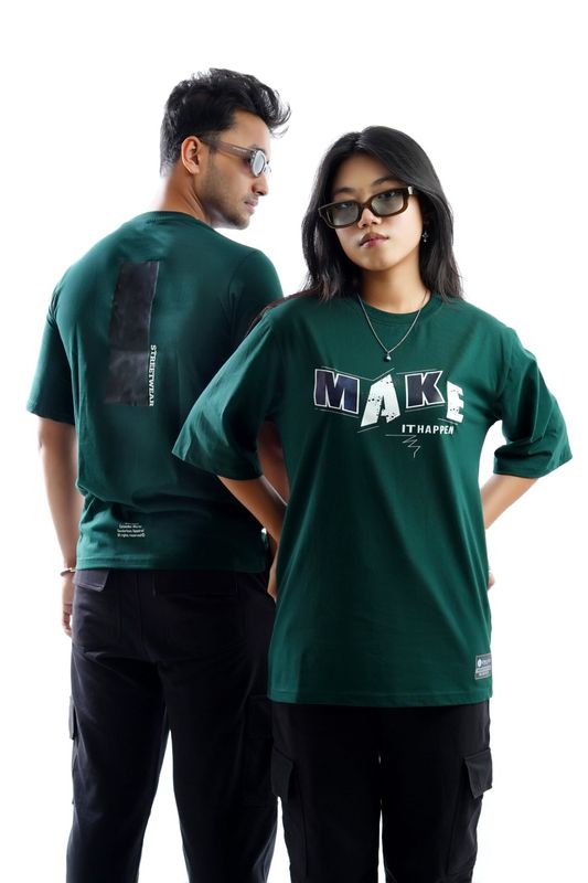 ‘MAKE IT HAPPEN’ BOTTLE GREEN LONG SLEEVE TEES