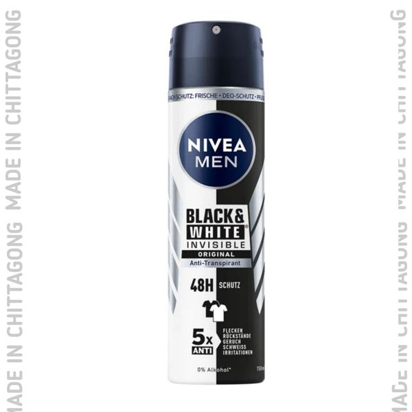 NIVEA MEN Black & White Original Invisible Deodorant Spray, 150 ml