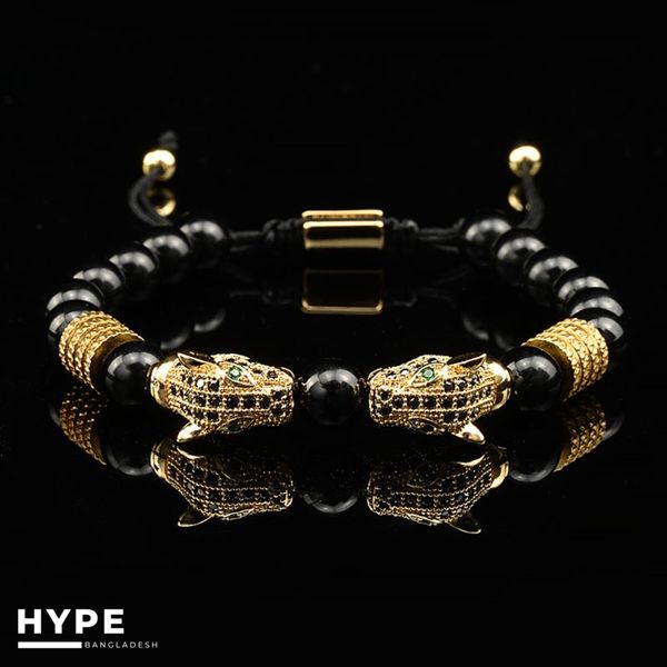 Double Leopard beaded bracelet for men