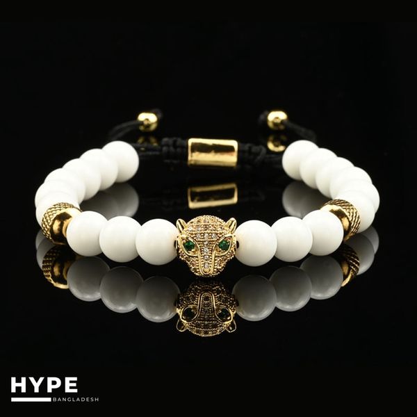 Leopard hear white color beaded bracelet for men
