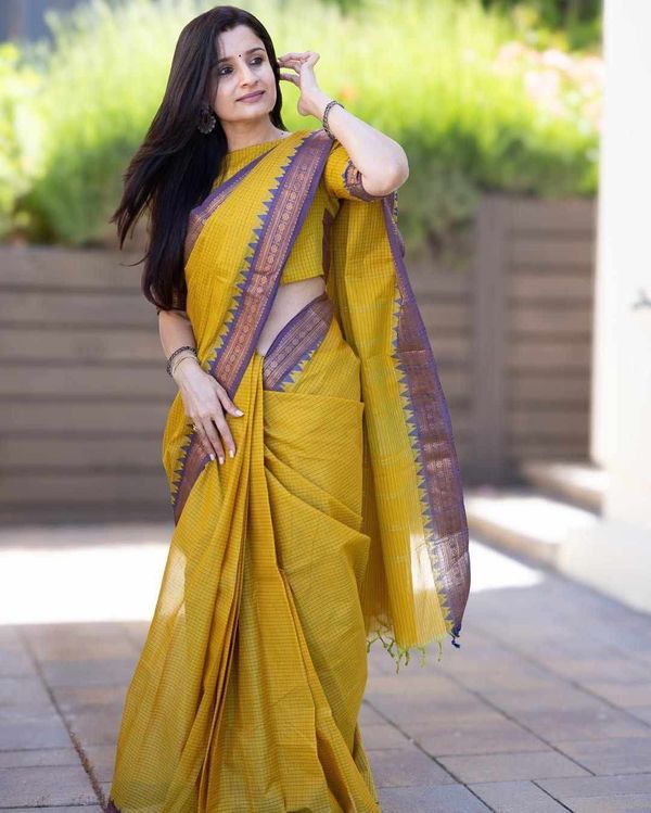 Handloom mustard colour saree