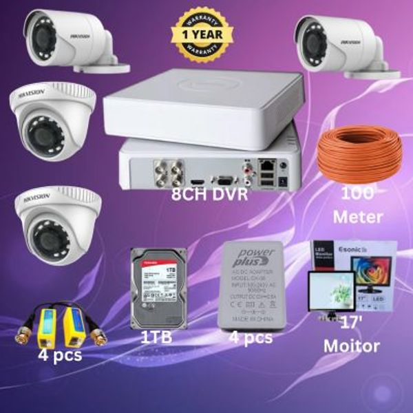 HIKVISION 4CH DVR 4pcs 2MP camera package