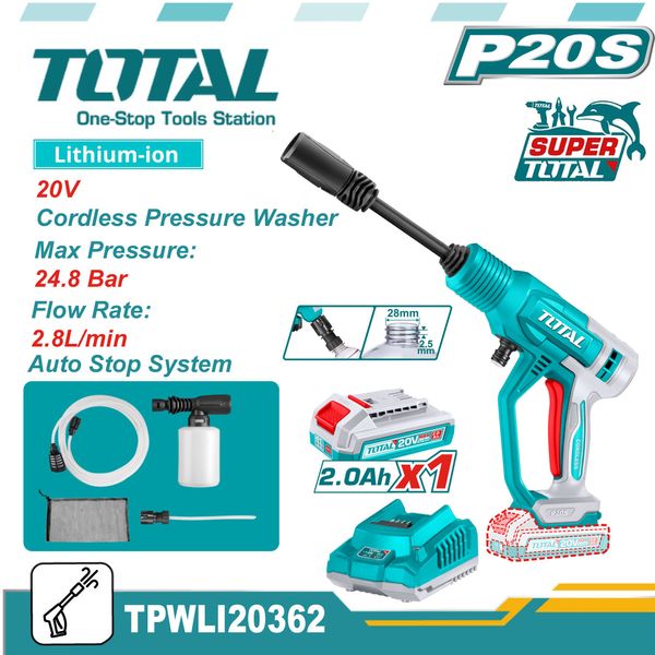 Total 20V Cordless Pressure Washer Car Washer With Battery & Charger Model: TPWLI20362
