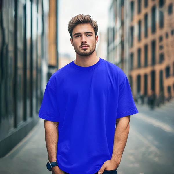 Solid Dropshoulder T-shirt ( Blue )