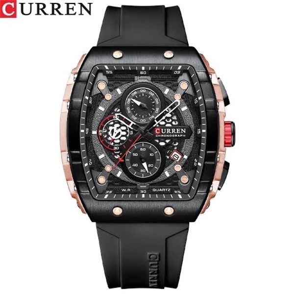 CURREN 8442 MULTI-FUNCTION CHRONOGRAPH MEN WATCH SILICONE BAND SPORTS QUARTZ WATCH-ROSE GOLD & BLACK