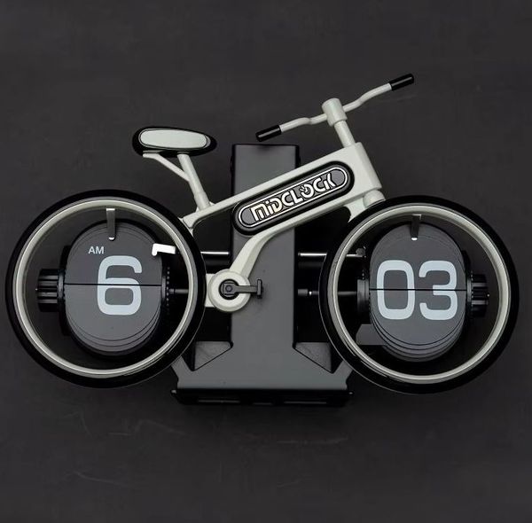 MidClock HY-F117 Unique Bicycle Vintage Flip Desk Clock – White +Black Color