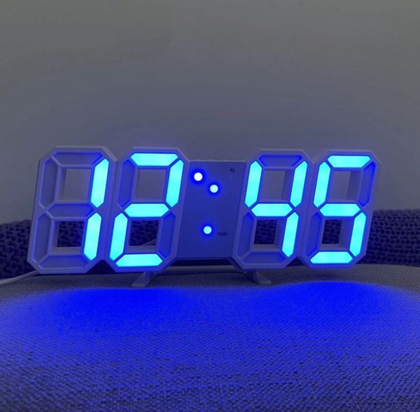 3D LED Digital Clock Glowing Decoration Wall or Table Clock – Blue LED