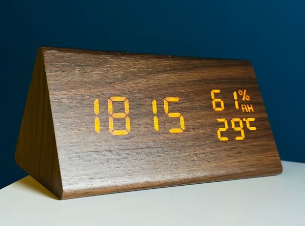 Triangle Wooden Style Digital Led Clock-Dark Wood