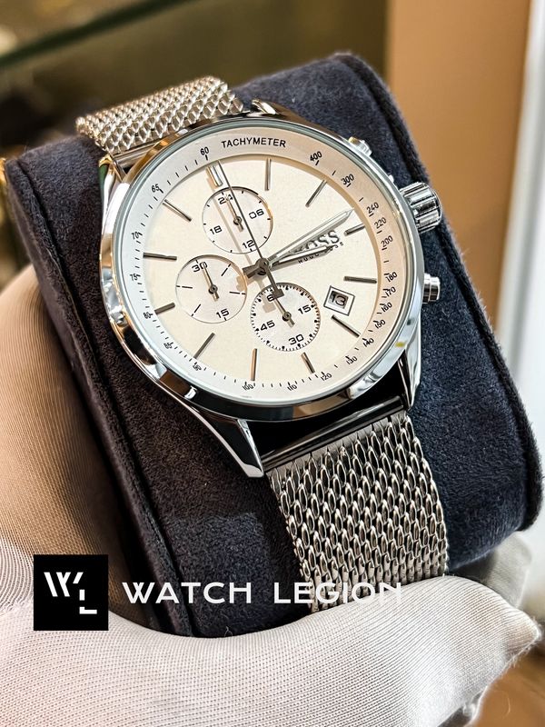 BOSS MESH CHAIN SILVER CASE WHITE DIAL