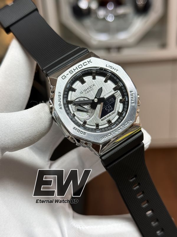 CASIO GSHOCK GM 2100 BLACK DIAL SILVER CASE