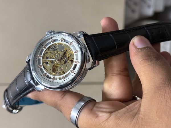 PATEK AUTO NEW STONE BLACK BELT SILVER CASE