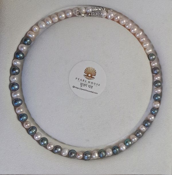 Peach & sea blue Pearl One layer necklace