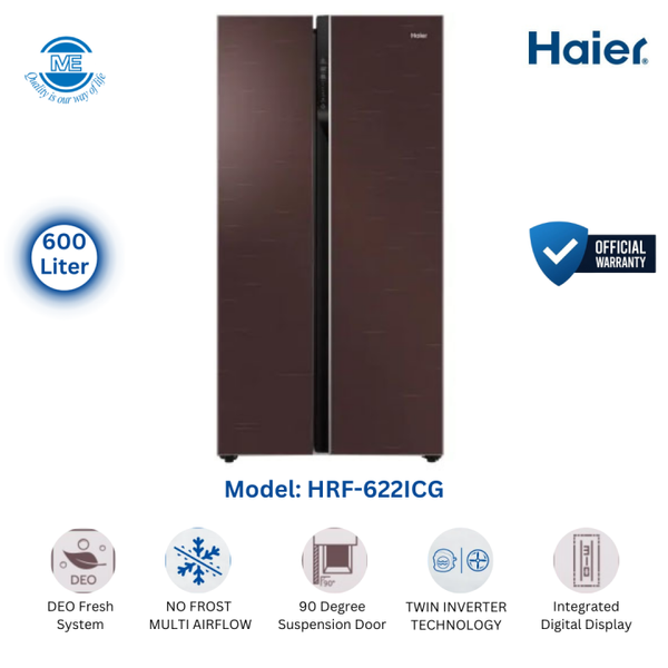 Haier 600L Side-by-Side No Frost Refrigerator HRF-622ICG