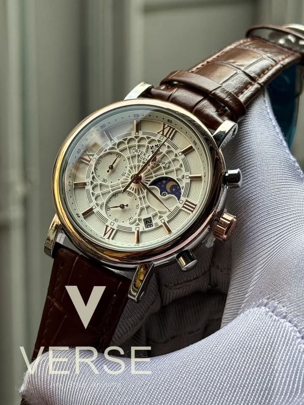 PATEK BROWN BELT ROSE GOLD CASE SPIDER SIMPLE WHITE DIAL
