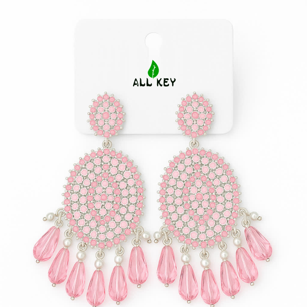Pink Crystal Drop Chandelier Earrings