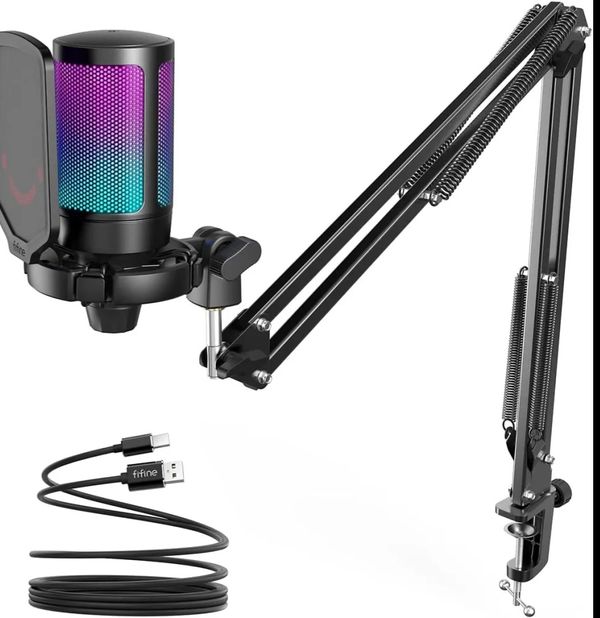 FIFINE AMPLIGAME A6T Gaming PC USB Microphone & Podcast Condenser Mic with Boom Arm Microphone