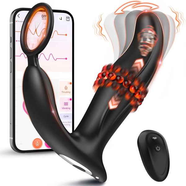 Bluetooth Control Men Prostate Massager with Cock Ring Wiggling Thrusting Penis Anal Vibrator Butt Plug Adult Sex Toys Gay 18