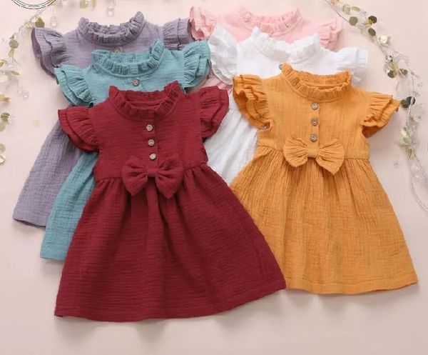 Baby Girls Bow Linen Ruffled Princess Casual Dress