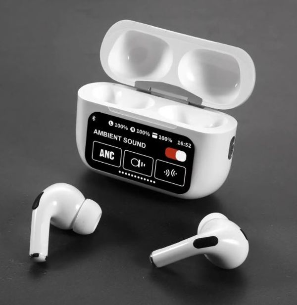 A9 Pro ANC Touch Screen Display Earbuds – White Color
