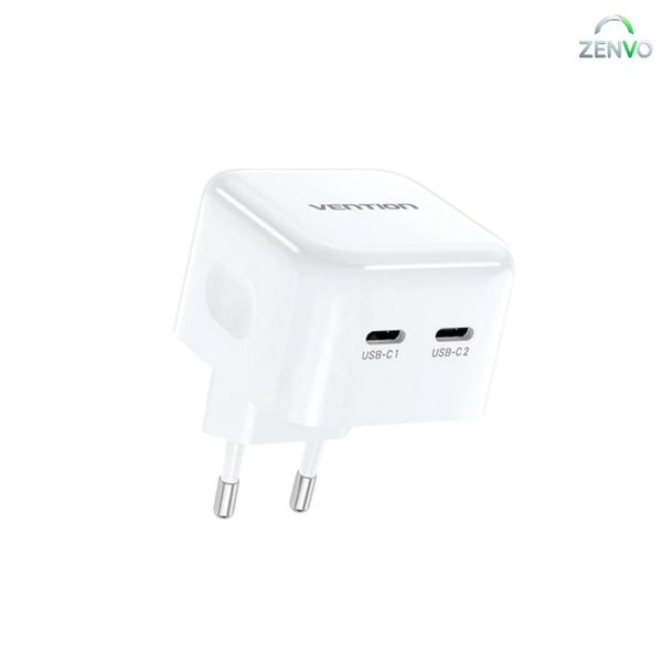 Vention FBPW0-EU 2-Port USB-C 35W GaN Charger – White