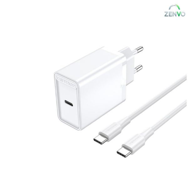 Vention FAHWF-EU 1-port 25W USB-C Wall Charger with USB-C Cable EU-Plug – White