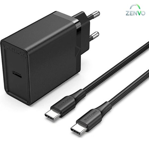 Vention FAHWF-EU 1-port 25W USB-C Wall Charger with USB-C Cable EU-Plug – Black