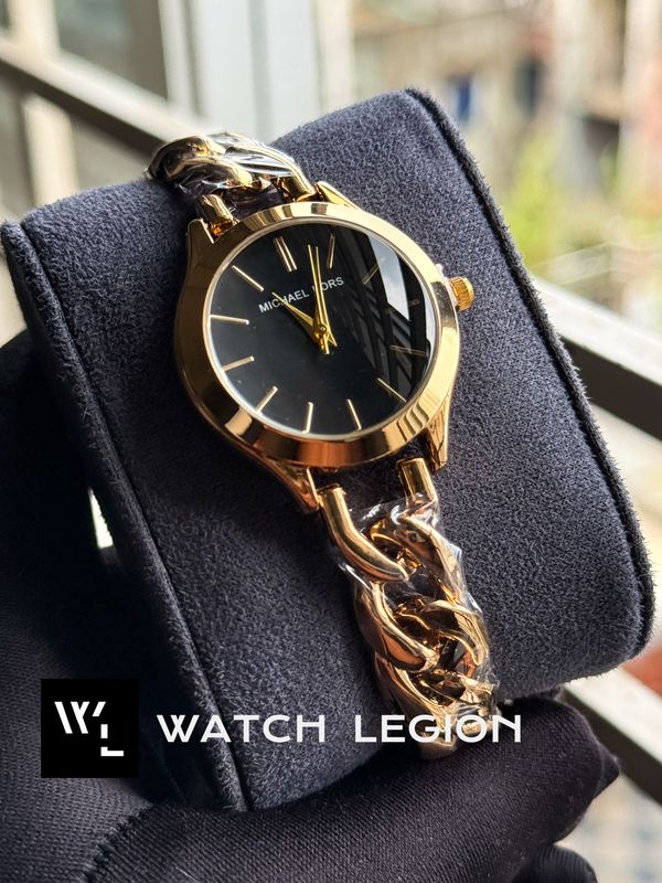 MK SHACKLE CHAIN GOLDEN BLACK DIAL