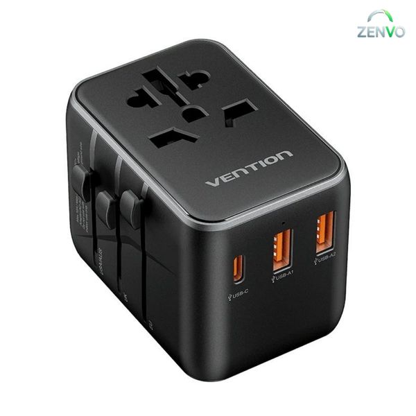 Vention 3-Port USB (C + A + A) 20W Universal Travel Adapter
