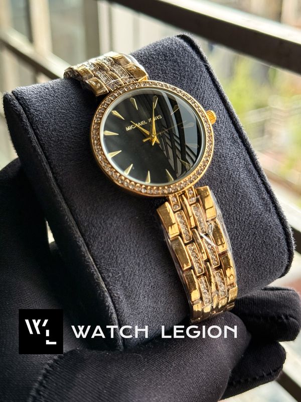 MK STONE BEZEL GOLD BLACK DIAL