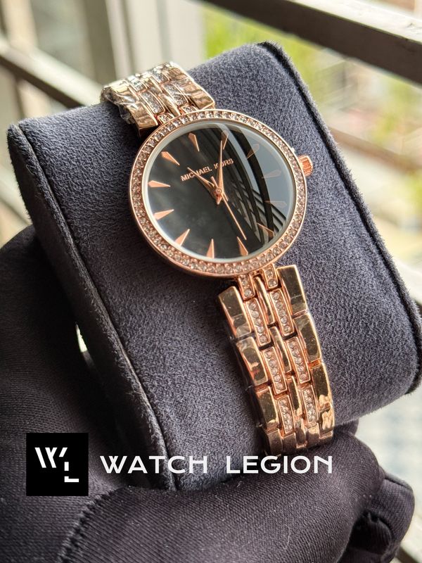 MK STONE BEZEL ROSE GOLD BLACK DIAL